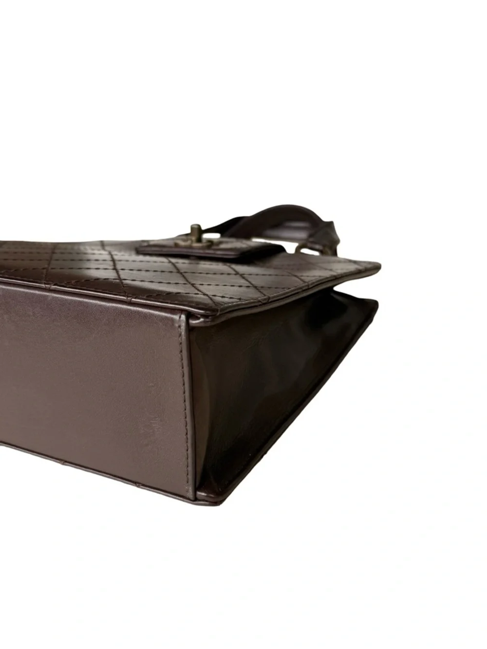 CHANEL Dark Brown Quilted Calf Leather Top-Handle Tote